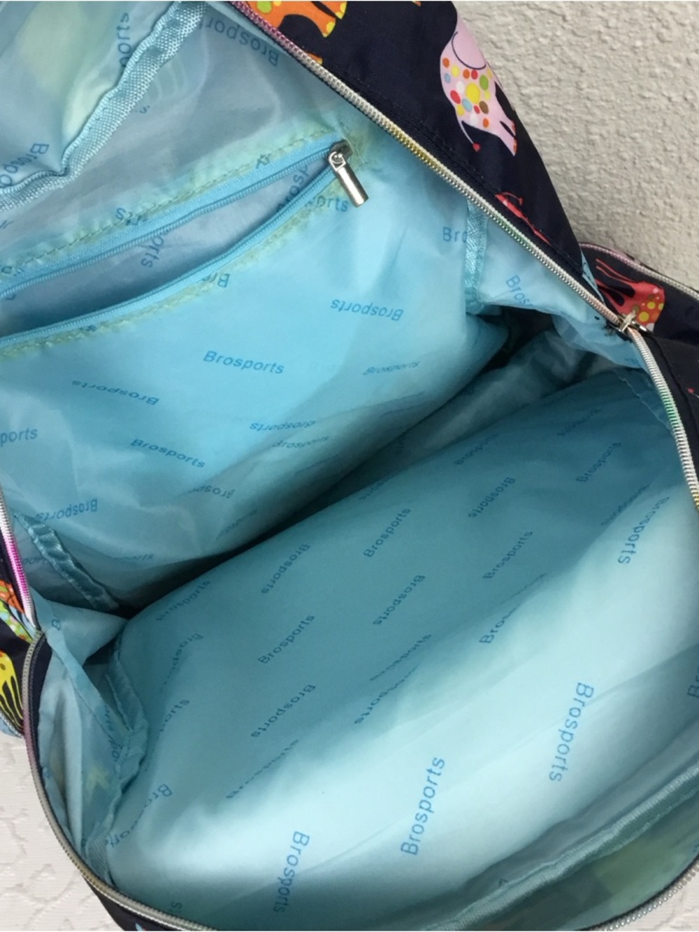 Colorful Giraffe & Elephant Print Navy Backpack - Picture 9 of 9